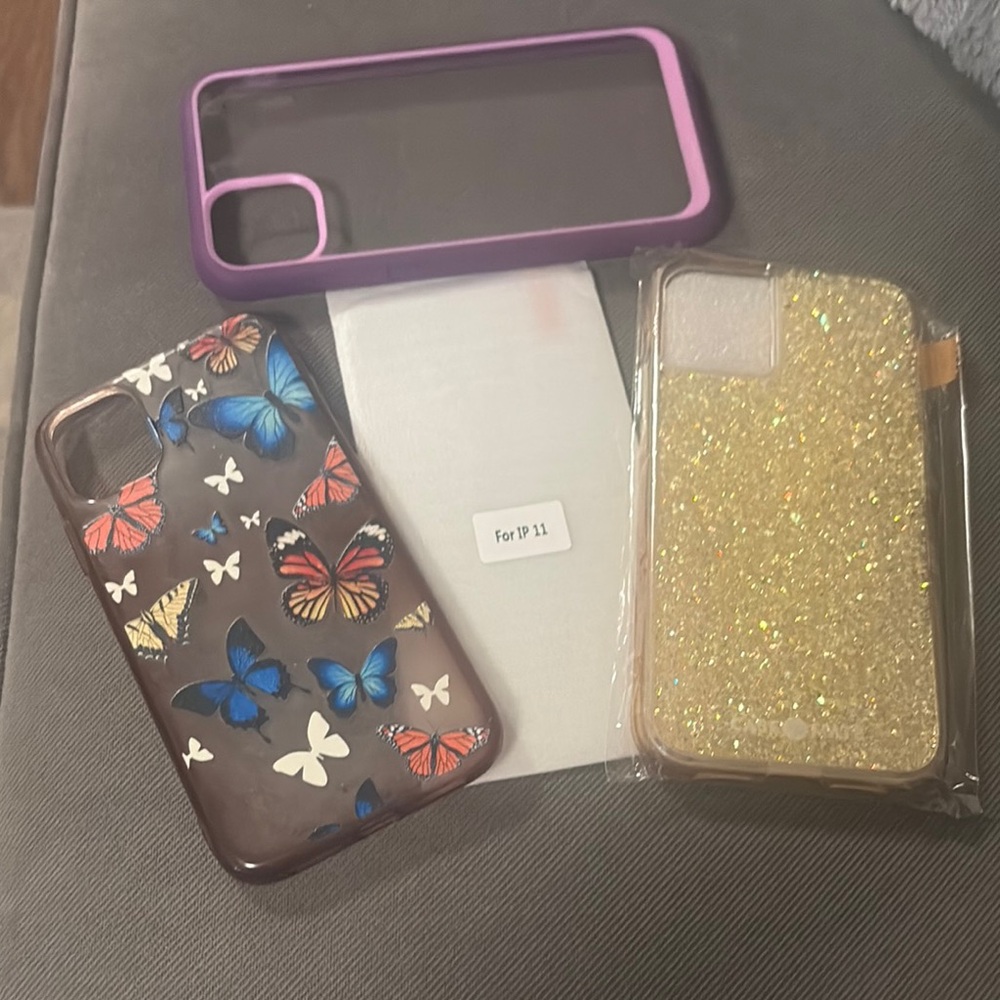 Butterfly and Glitter iPhone 11 Case Set - Purple, Gold, Multicolor